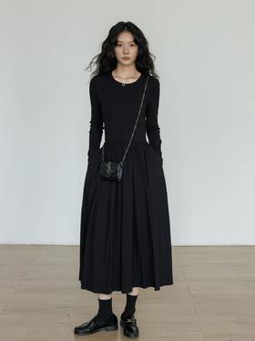 RL同款高级感赫本风黑色拼接连衣裙