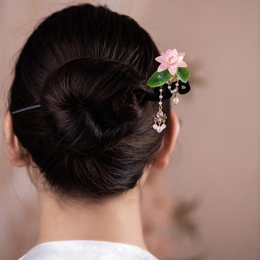 JGL黑檀木夏日荷花发簪复古气质清冷感花朵发饰新中式旗袍盘发发饰女 商品图0