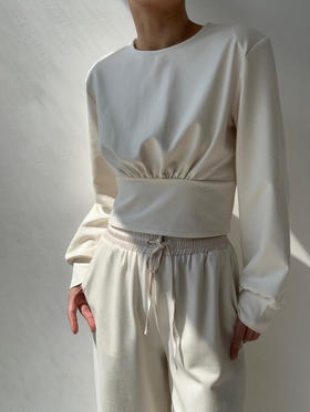 SIJIA｜AW2549 白色围巾收腰卫衣