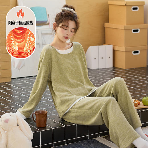 德绒睡衣女秋冬季保暖长袖韩版ins风学生宿舍可外穿家居服套装冬韩系家居服 商品图5