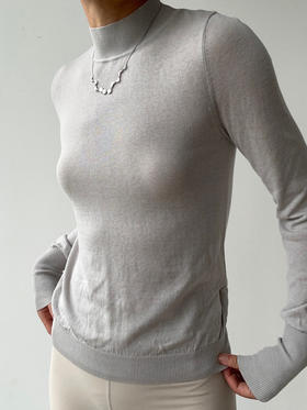 丝所｜S22N003 静海丝绵针织半高领上衣［ 白AC / 灰BC / 黑CC ]