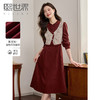 【专属特价】熙世界法式假两件红色连衣裙女长袖2025冬季新款马甲拼接气质裙子 商品缩略图0