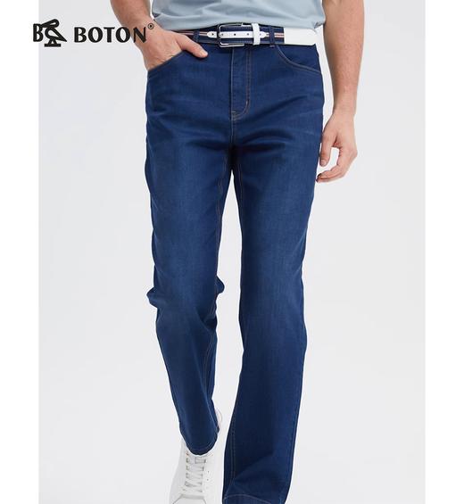 波顿男士春夏棉麻中蓝色冰凉丝牛仔裤高端美式休闲裤子ME900124 商品图1