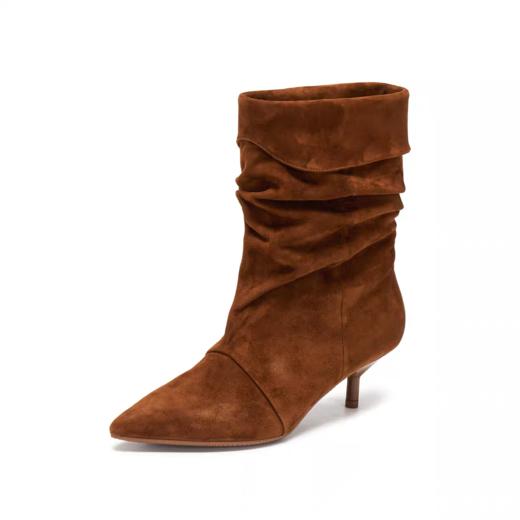 思加图2025新款巴黎之约复古长靴时装靴棕色细跟堆堆靴9S007DS5 商品图4