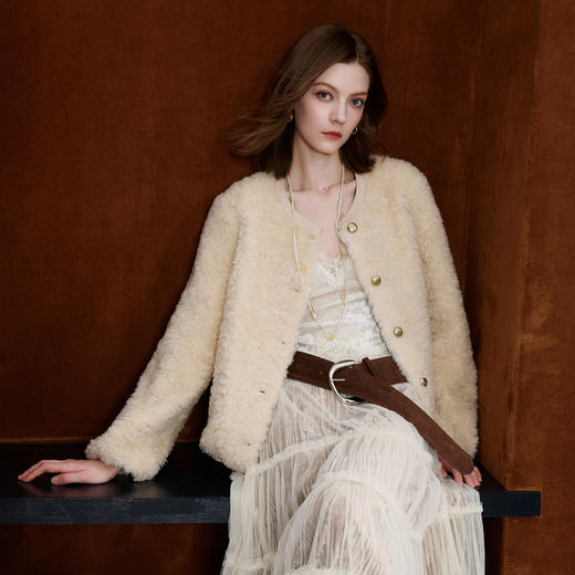 【瘦瘦系列】三彩2025冬季新款绵羊毛复合皮草毛毛外套短款保暖M 商品图1