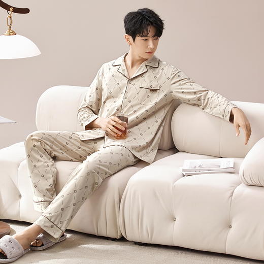 自然醒云憩男士家居服100%棉加厚长袖开衫睡衣QH 商品图4