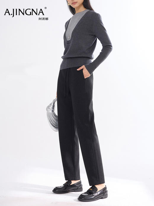 【醋酸羊毛】阿菁娜秋季新款醋酸羊毛老爹裤高腰松紧腰垂感抗皱遮肉显瘦F30D210007 商品图2