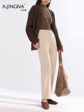 【醋酸羊毛】阿菁娜秋季新款醋酸羊毛老爹裤高腰松紧腰垂感抗皱遮肉显瘦F30D210007