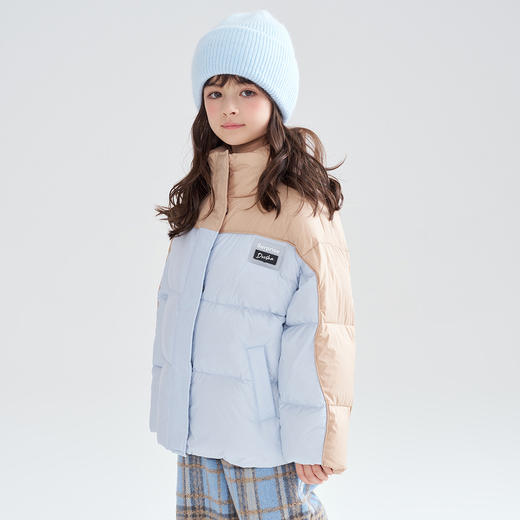笛莎Deesha 2025冬季女童时尚休闲三防拼色立领短款羽绒服 商品图1