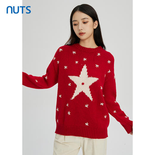 NUTS商场同款秋冬款红色气质半高领宽松毛织套头衫女241052593 商品图2