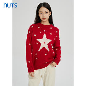 NUTS商场同款秋冬款红色气质半高领宽松毛织套头衫女241052593