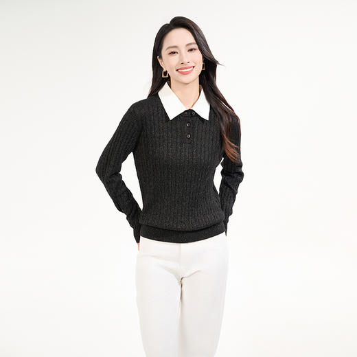 罗蒙女士秋冬复古麻花假两件针织衫休闲通勤百搭舒适柔软保暖打底上衣毛衣女 商品图1