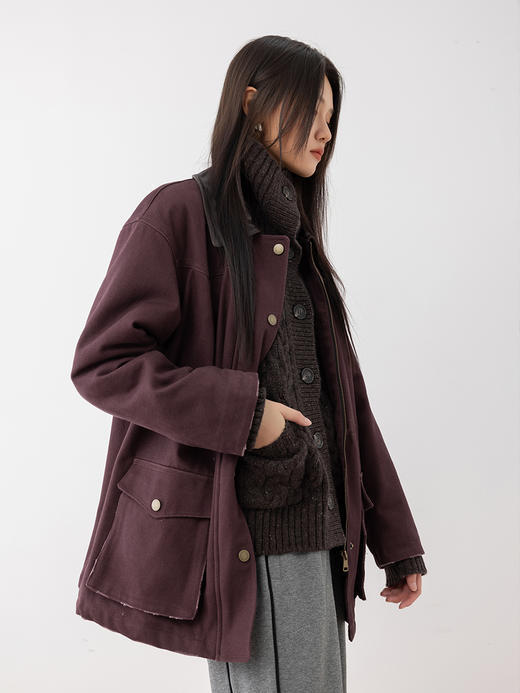 COCO ZONE 设计感翻领拼接外套复古百搭拉链上衣CC1C2118 商品图1