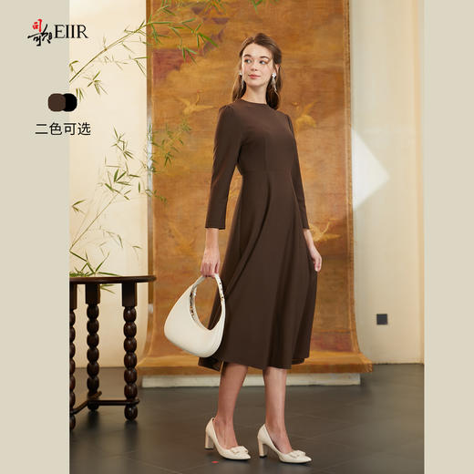 司歌小黑裙七分袖收腰连衣裙净色EA901360X 商品图2