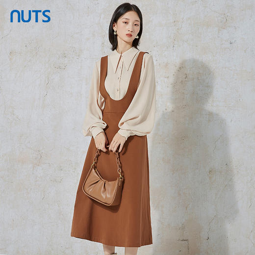 NUTS春秋高级感气质时尚通勤衬衫背带长袖连衣裙套装女231103091B 商品图3