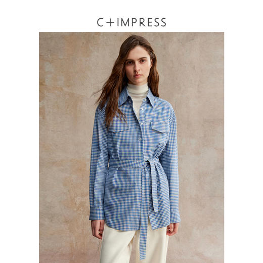 MIU风摩登复古松弛感格纹衬衫 商品图0