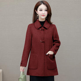 QYM YM2576-1时尚毛呢外套复古盘扣羊毛大衣宽松休闲大码呢子外套