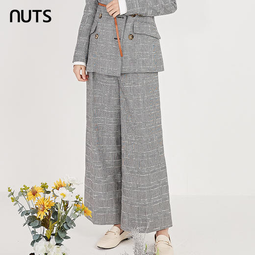 NUTS春秋时尚简约气质通勤灰色格子直筒西装长裤女211073016B 商品图1