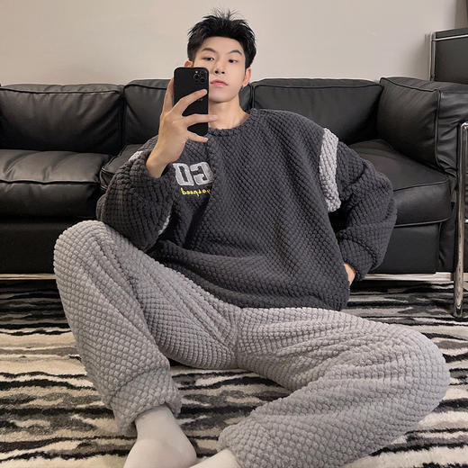 【GZ】无忧购法兰绒男士睡衣长袖保暖加厚珊瑚绒家居服套装韩版（截单后3-5天发货) 商品图3