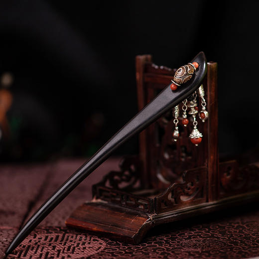 JGL黑檀木天珠玛瑙发簪新中式流苏发簪子古风汉服盘发头饰设计款簪子 商品图3