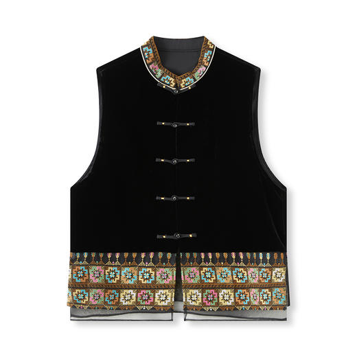 「高货wl」全新升级【铂金会员477/天猫639/差价162】(94027)洛诗琳新中式真丝丝绒马甲2025秋季重工刺绣国风立领外套 商品图4