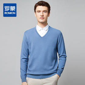 【假两件】罗蒙春秋棉针织衫男士商务休闲基础百搭衬衫领毛衣男