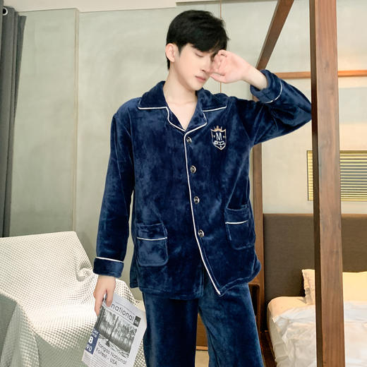 【GZ】无忧购男士法兰绒开衫两件套家居服睡衣（截单后3-5天发货) 商品图1