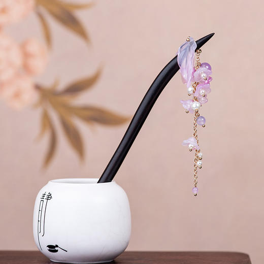 JGL紫藤花流苏发簪新中式日常挽发头饰古风檀木簪旗袍汉服国风发饰女 商品图2