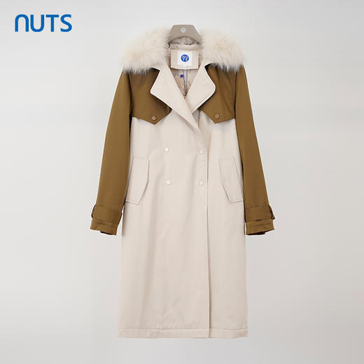 NUTS那时商场同款秋冬新款时尚休闲狐狸毛拼色长外套女241043453 商品图0
