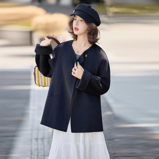 HR MEIQIN721双面羊毛大衣时尚气质宽松休闲毛呢外套 商品图1