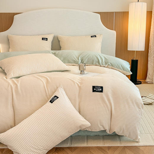 【A类牛奶魔法绒四件套】冬保暖加厚双面纯色被套珊瑚绒ins 床笠四件套床上用品 商品图5