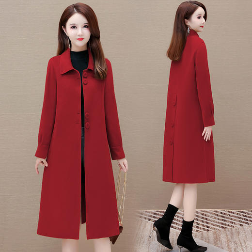 QYM YM2382-Y垂感毛呢外套翻领单排扣休闲厚款呢子大衣 商品图3