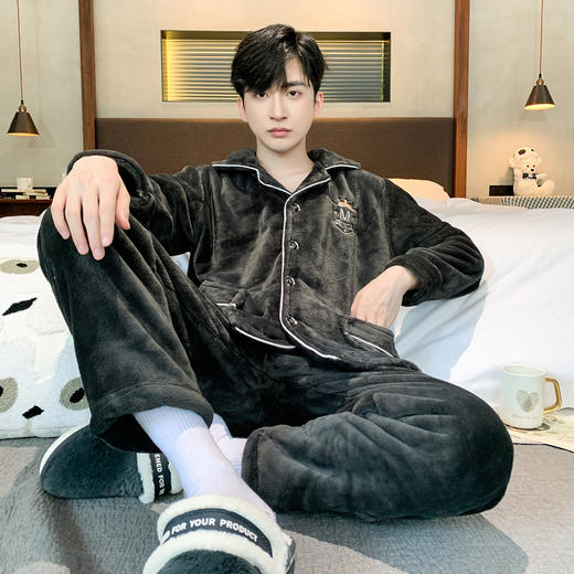 【GZ】无忧购男士法兰绒开衫两件套家居服睡衣（截单后3-5天发货) 商品图6