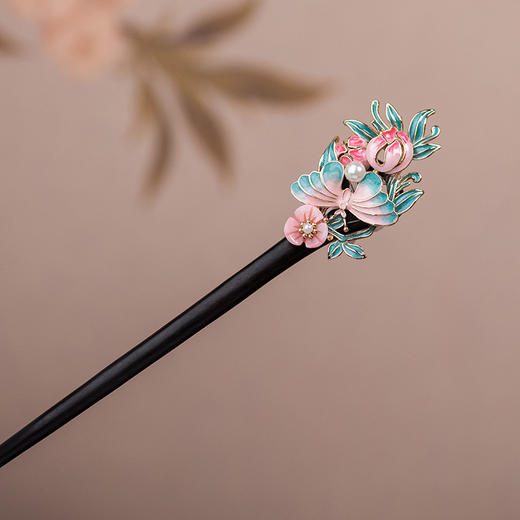 JGL古风气质高级感发簪新中式景泰蓝滴油蝴蝶木簪子古典汉服盘发头饰 商品图1