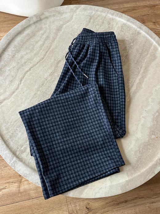 the bar*深蓝细格慵懒风复古休闲阔腿裤 商品图10