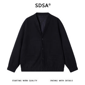 SDSA男士秋冬新款痞帅男装老钱风纯色简约V领夹克外套百搭宽松潮