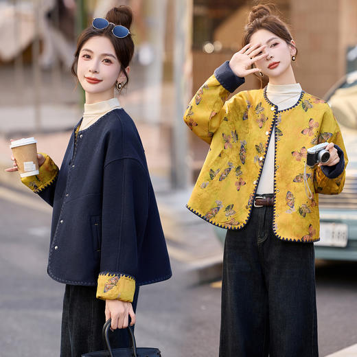 HR YWY9021新中式风双面穿毛呢外套休闲呢子外套 商品图0