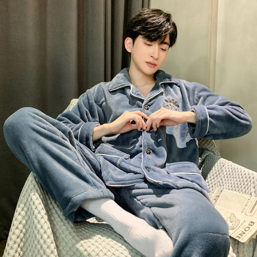 【GZ】无忧购男士法兰绒开衫两件套家居服睡衣（截单后3-5天发货) 商品图11