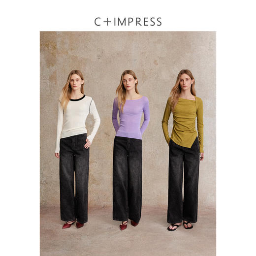 C+IMPRESS/西嘉丹宁水洗直筒牛仔裤女25冬新款复古磨白设计阔腿裤KZ2503064
 商品图2