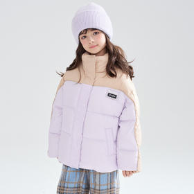 笛莎Deesha 2025冬季女童时尚休闲三防拼色立领短款羽绒服