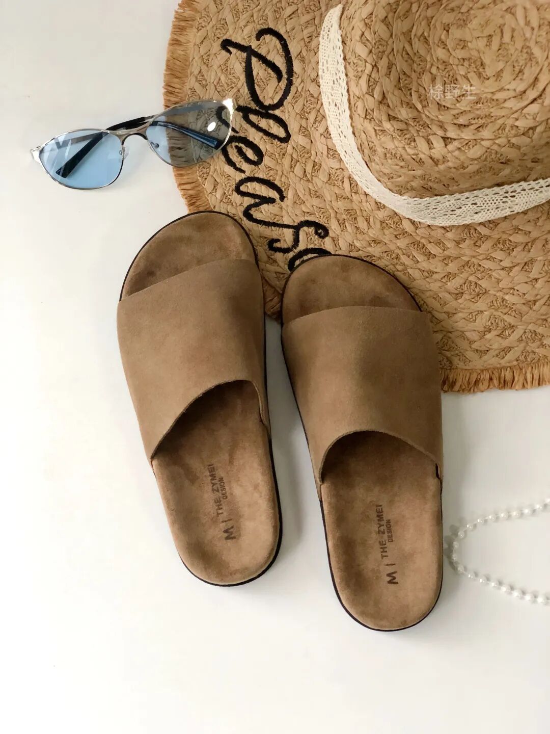 手工小羊皮一字拖，极简风格，皮料厚实，耐穿好搭