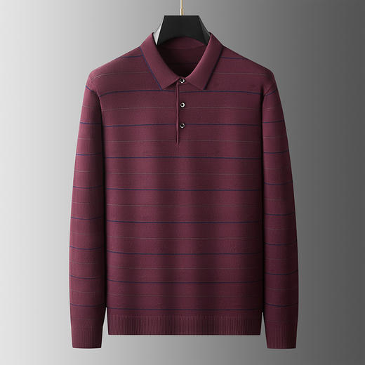 【DWP】大依优型大码男装秋季POLO衫翻领条纹针织衫商务休闲简约长袖T恤 商品图5