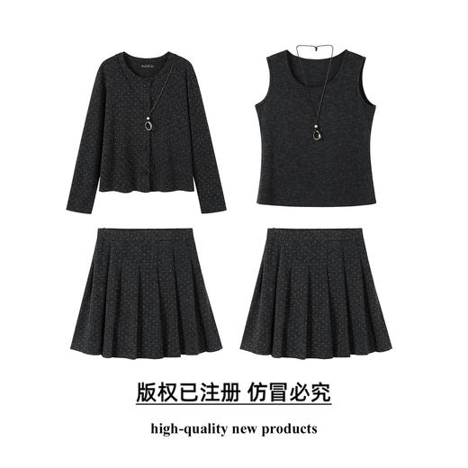 奢姿大码女装2025秋季胖妹妹时尚波点设计针织开衫百褶裙两件套装9953994356AB 商品图0