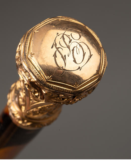 独角鹿西洋古董 1880-1910年代英国维多利亚时代出品14K黄金精雕卷叶纹镶嵌珍稀材质杖柄绅士手杖 商品图3