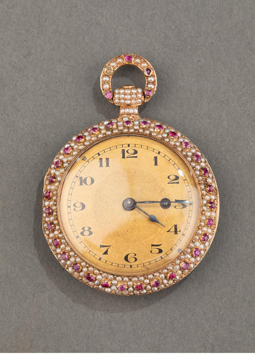 独角鹿西洋古董 1840年代瑞士出品黄金镶嵌天然海水珍珠及红宝石古董珠宝怀表 商品图3
