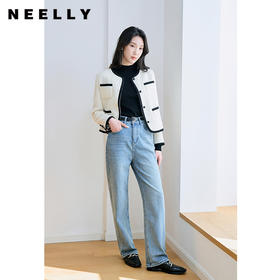 NEELLY纳俪商场同款冬新款小香风羊毛粗花呢外套女撞色显瘦短上衣N25104C04511