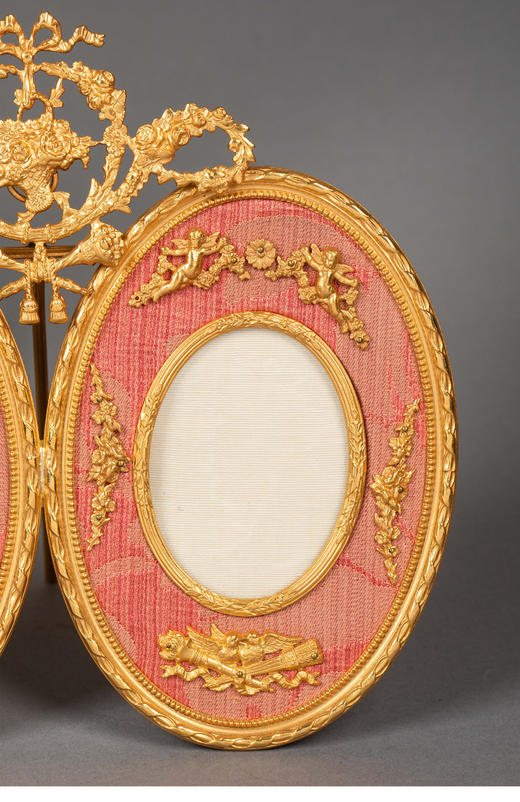 独角鹿西洋古董 19世纪末法国出品洛可可风格精雕铜鎏金小天使造型装饰粉色相框 商品图4