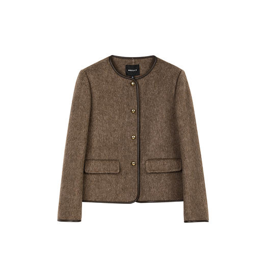 NEELLY纳俪商场同款冬新款复古棕色圆领羊毛混纺外套女优雅上衣N25104N04528 商品图3