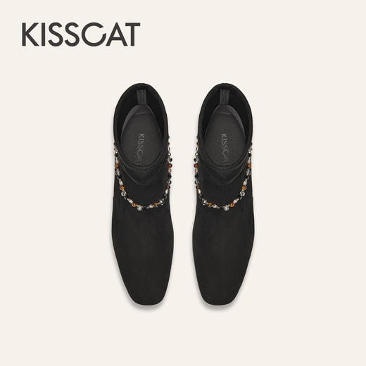 【云粉节】BF楼KISSCAT接吻猫25冬新老钱粗跟靴真皮时装瘦瘦靴链条黑色高跟靴女KA65735-10吊牌价1599活动价899 商品图3