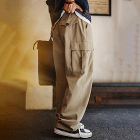 马登工装美式复古浅卡其M65大口袋直筒休闲裤老钱磨毛长裤子男秋